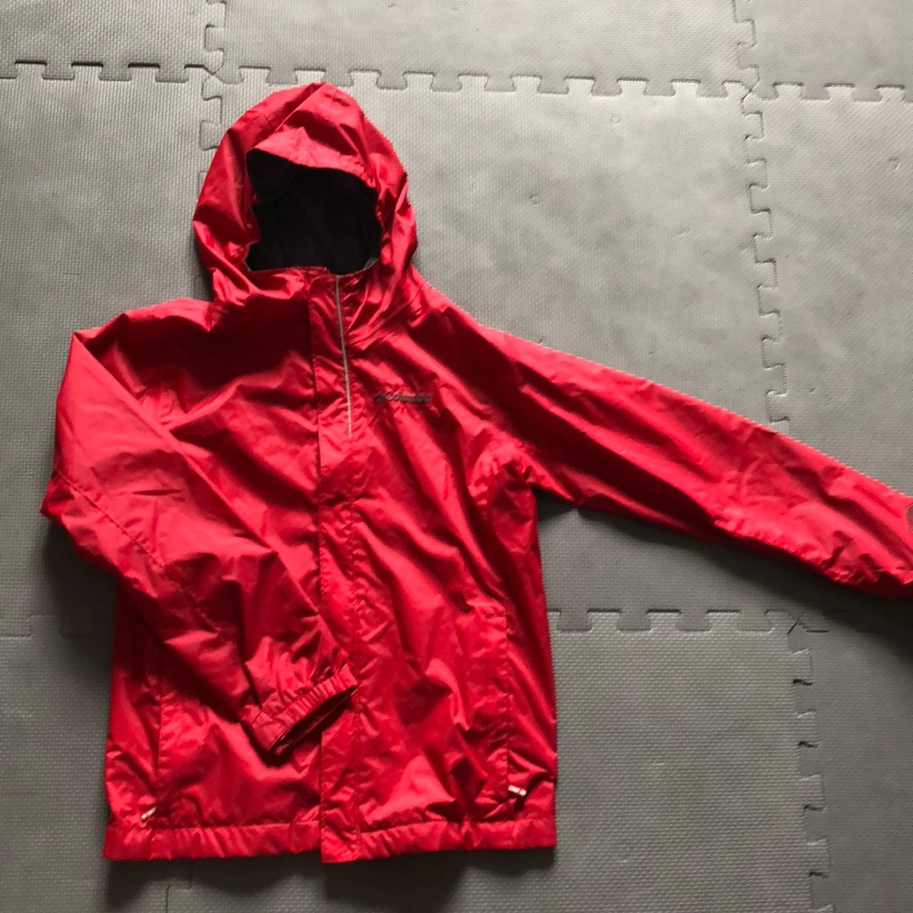 Columbia red rain jacket size M (8-10 year child)